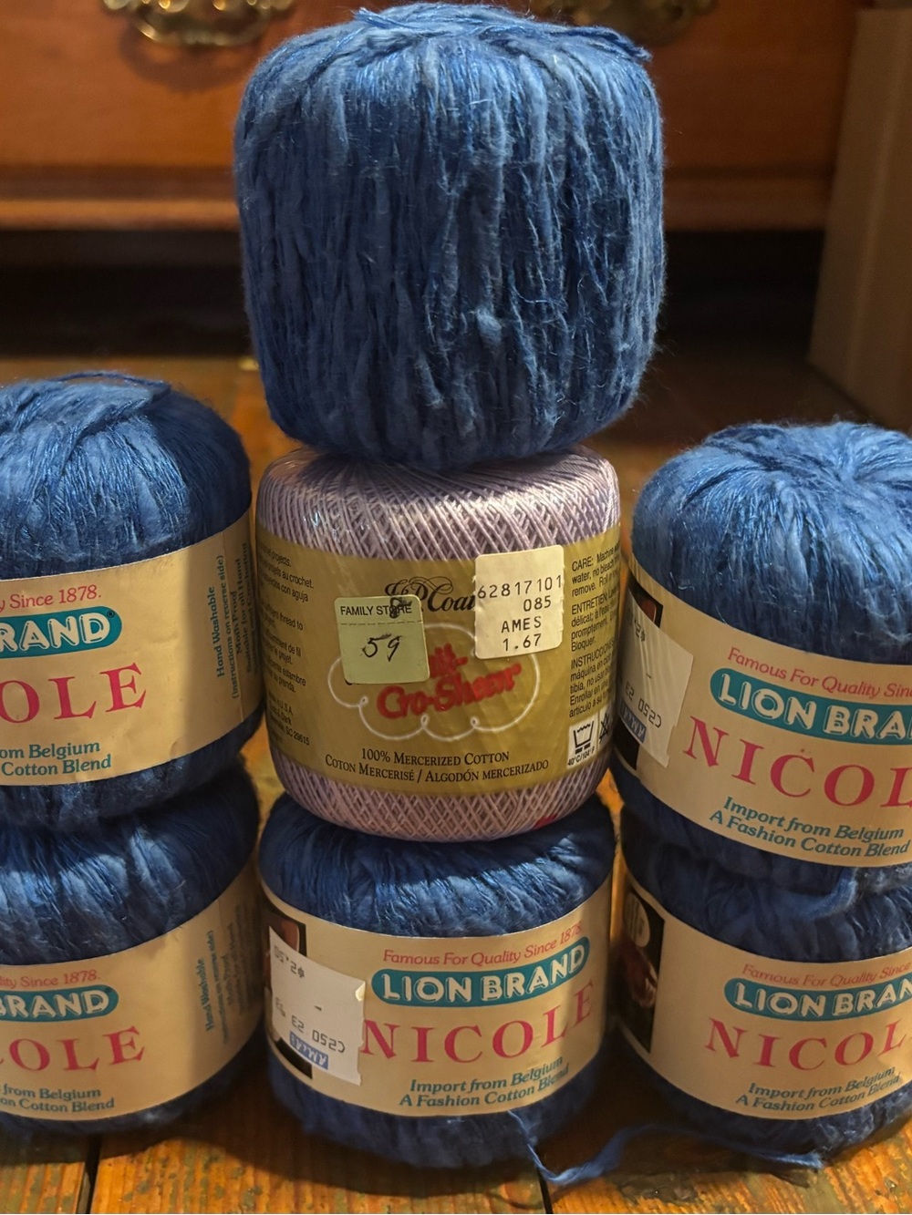 Vintage 6 Nicole Blue Cotton Yarn - Soft Home Accents and 1 J&P Coats